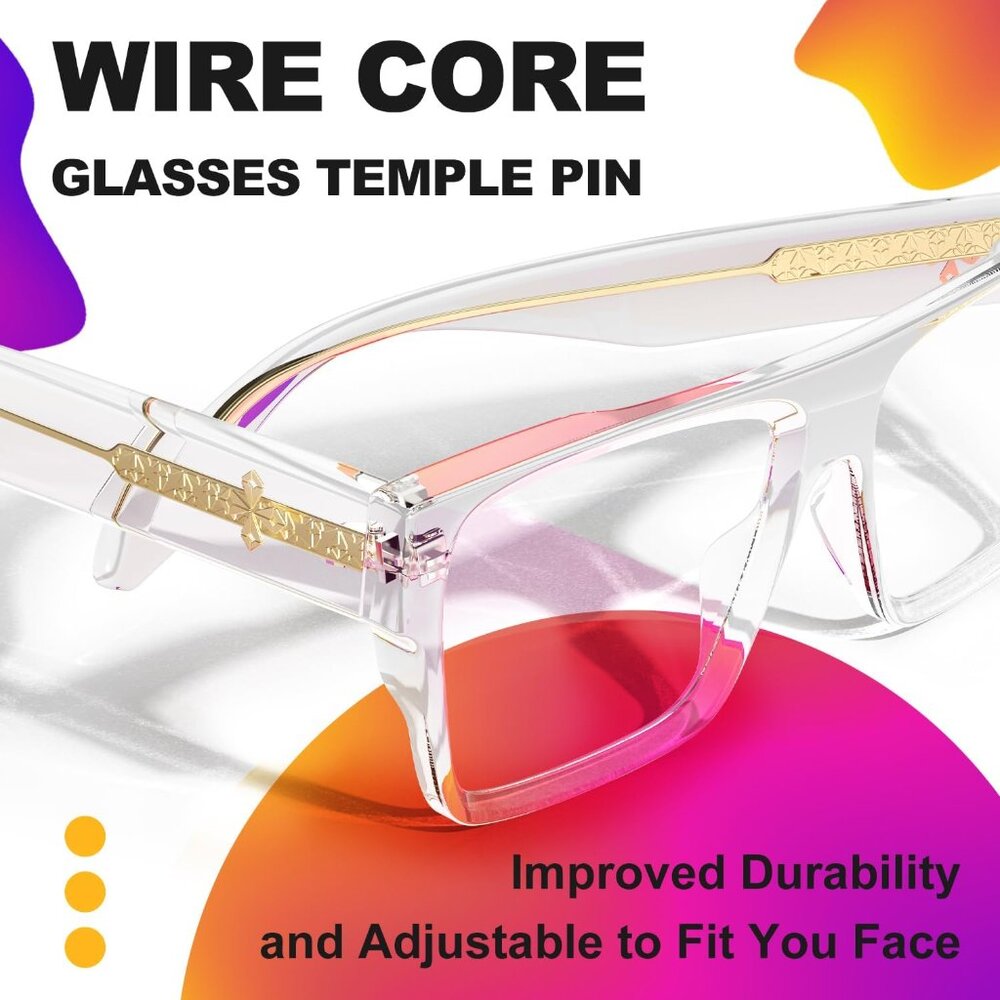 Square Full Rim Gold Light Blocking Glasses - Picture 5 of 6